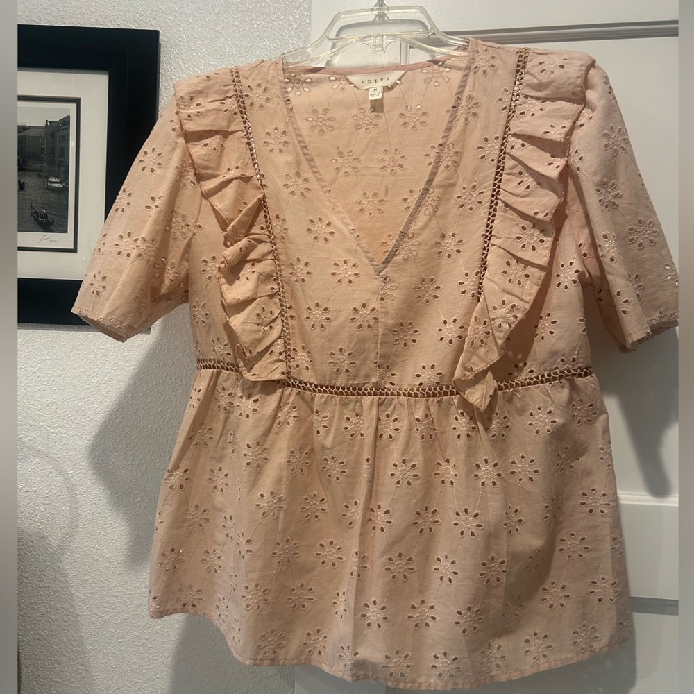 Adiva Pink Ruffled Peplum Blouse NWOT